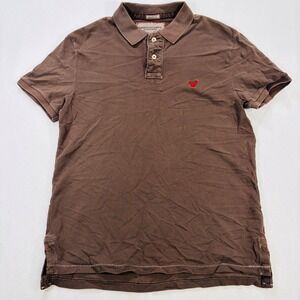 American Eagle Mens M Brown Athletic Fit Pique Polo Shirt Eagle Patch Logo Y2K
